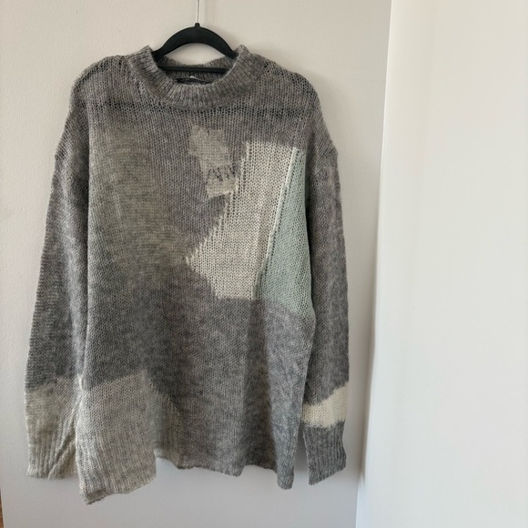 Zara Lightweight Open Knit Colorblock Long Line Sweater Alpaca & Wool Size L NWT - Picture 6 of 11